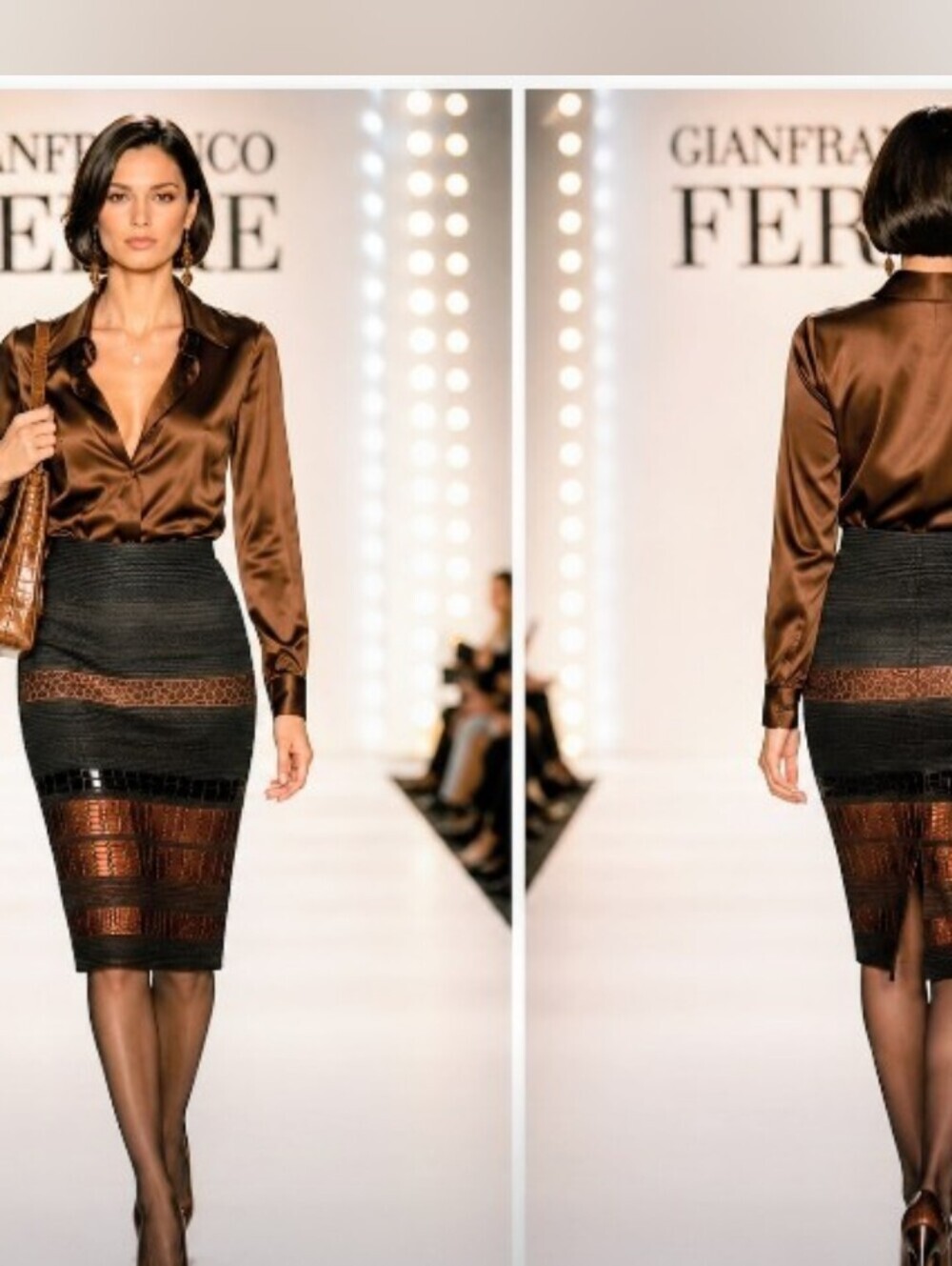 RARE Stunning Gianfranco Ferre 8 M Multimedia Reptile Pencil Knit Skirt Italy - Picture 2 of 7